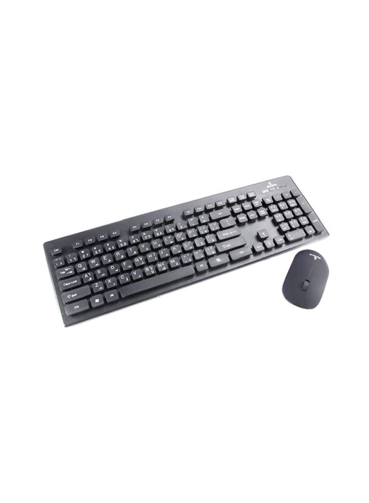 Genuine Wireless Desktop Waterproof Keyboard & Ergonomic Mouse Combo, English/Arabic, Black GN-KM232W