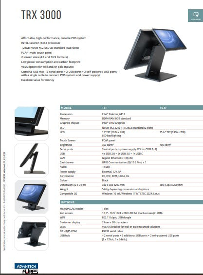 AURES POS TRX 3000 15"display System 8GB RAM