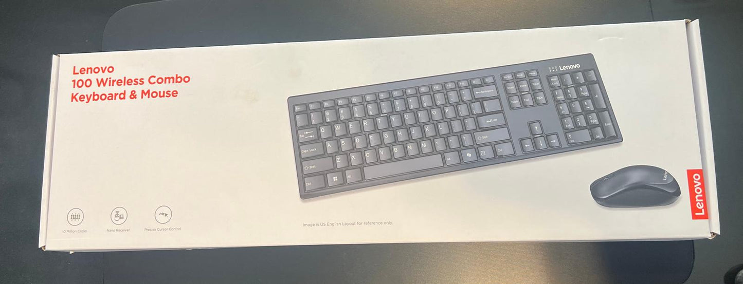 لوحة مفاتيح وماوس لاسلكيان من لينوفو 100 - أسود