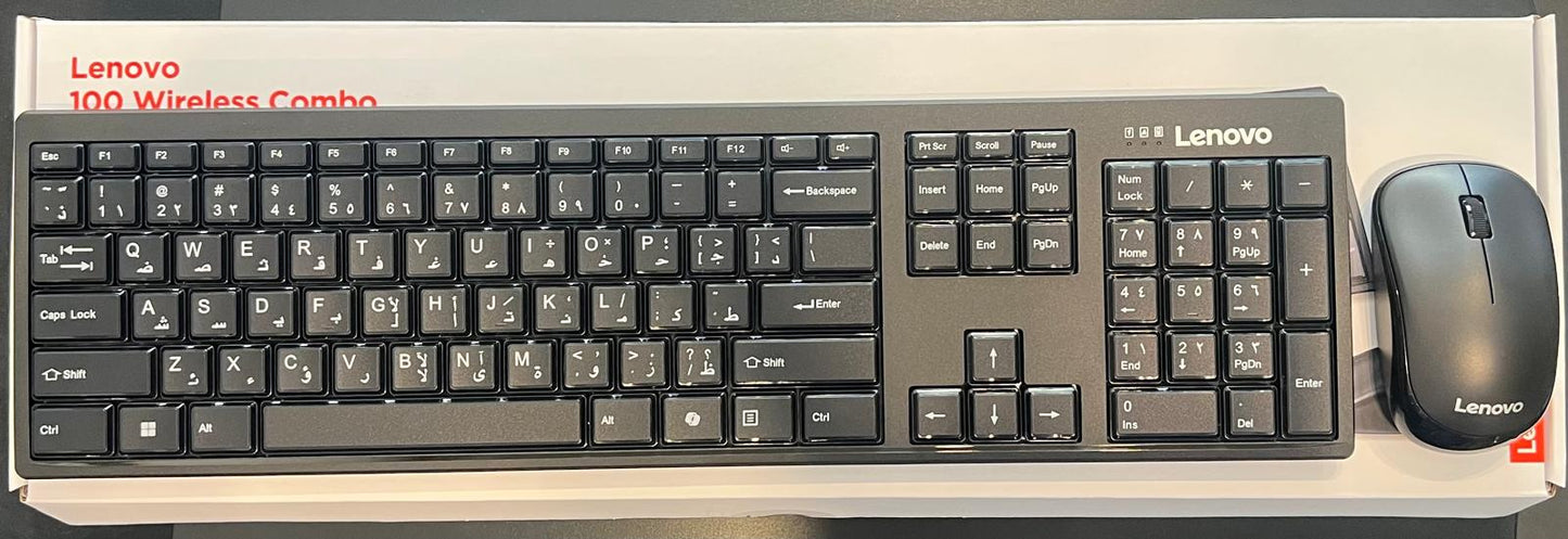 لوحة مفاتيح وماوس لاسلكيان من لينوفو 100 - أسود