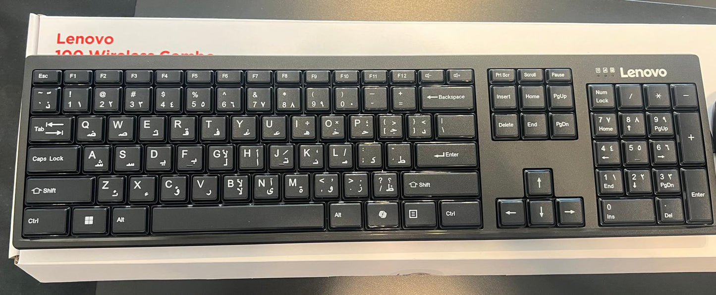 لوحة مفاتيح وماوس لاسلكيان من لينوفو 100 - أسود